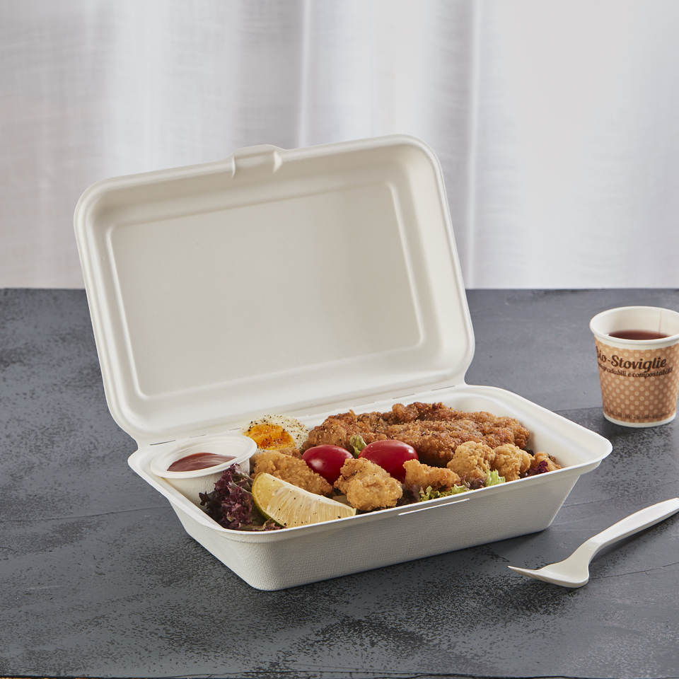 9×6 Bagasse Compostable Clamshell Containers