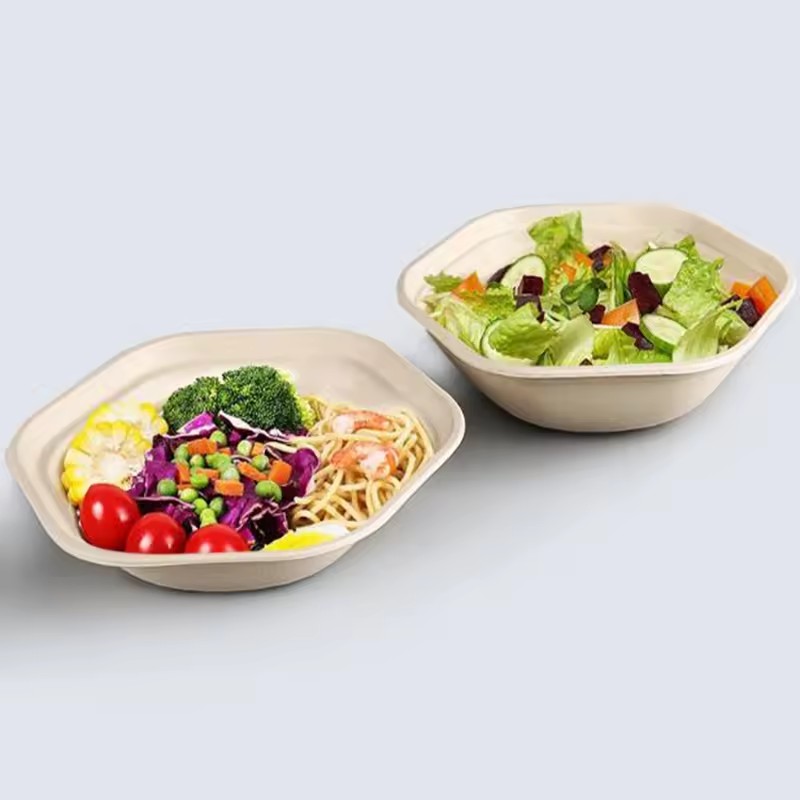 Compostable Bagasse Hexagonal Bowls with Lids 1000ml 1300ml 1600ml