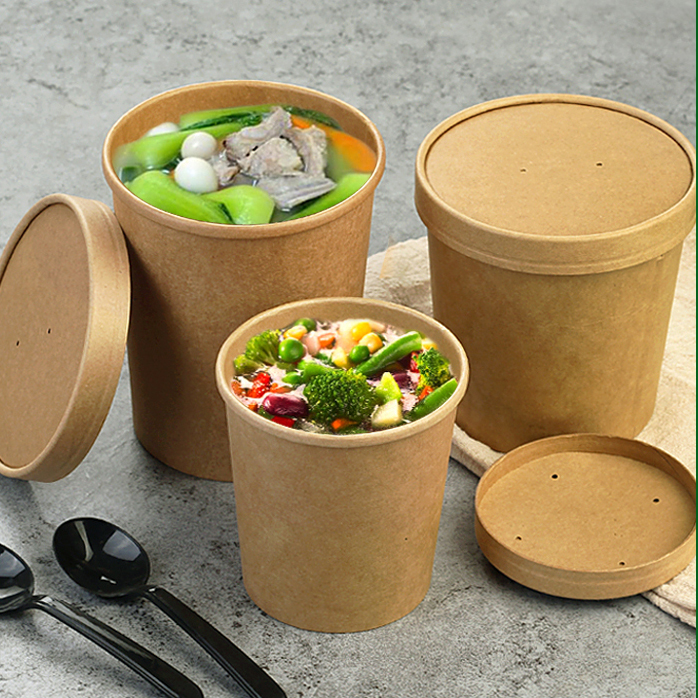 32 16 oz Paper Soup Containers with Lids