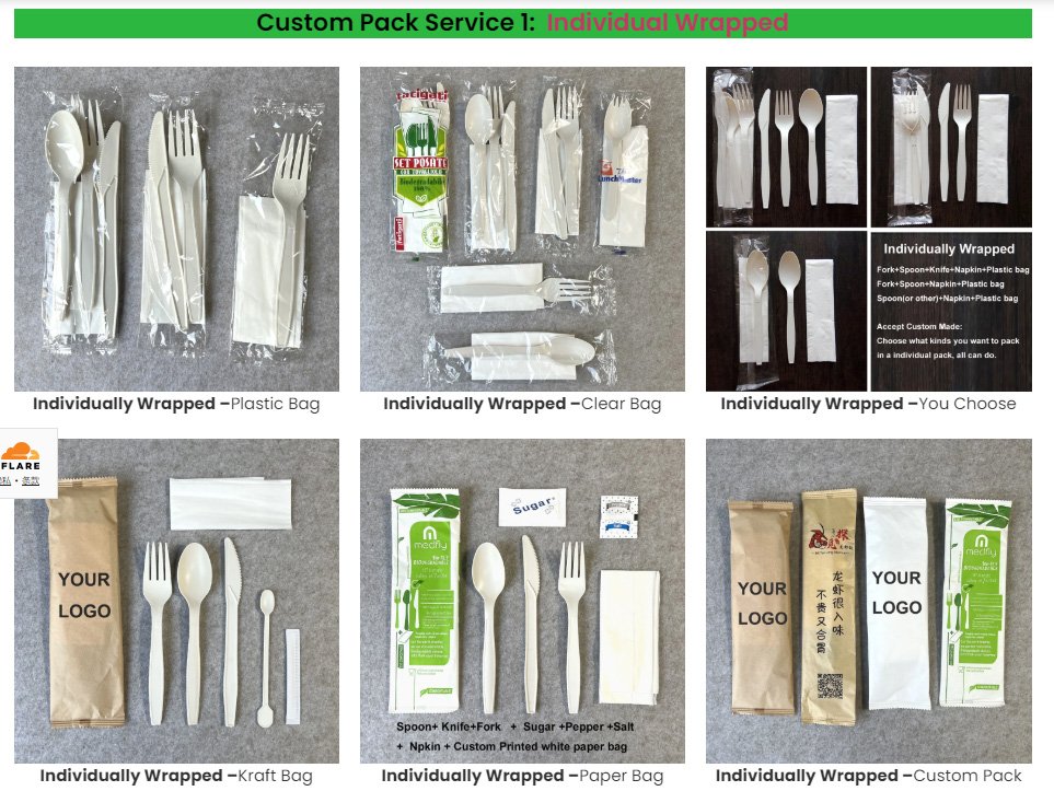 Individual Pack of Biodegradable Compostable Cutlery